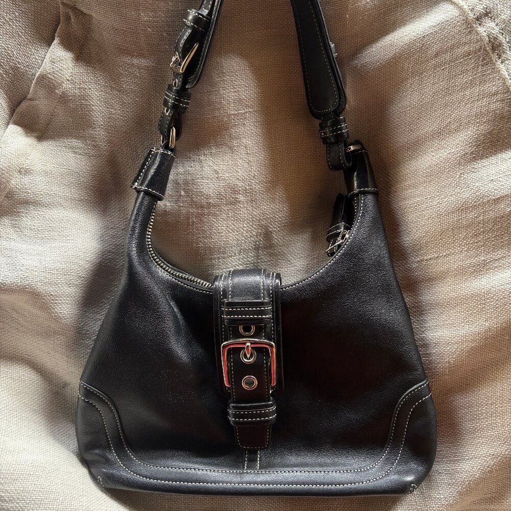 Coach Black Leather Hamptons Hobo Bag E04S- 7462